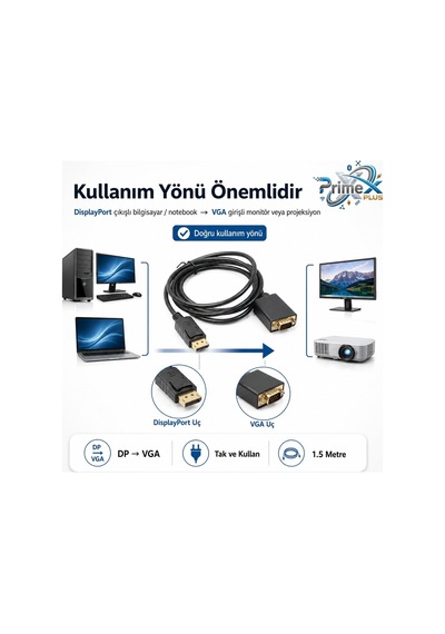 Primex Px-1256 1.5 Metre Displayport To Vga Kablo, Dp Erkek To Vga Erkek Çevirici Kablo, Displayport Bilgisayar Laptop Ekran Kartından Vga Monitöre Gö Primex Px-1256 1.5 Metre Displayport To Vga Kablo, Dp Erkek To Vga Erkek Çevirici Kablo, Displayport Bilgisayar Laptop Ekran Kartından Vga Monitöre Gö