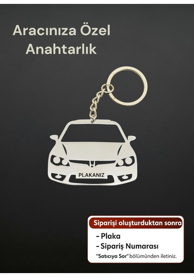 Plakanıza Özel Honda Civic Paslanmaz Çelik Anahtarlık