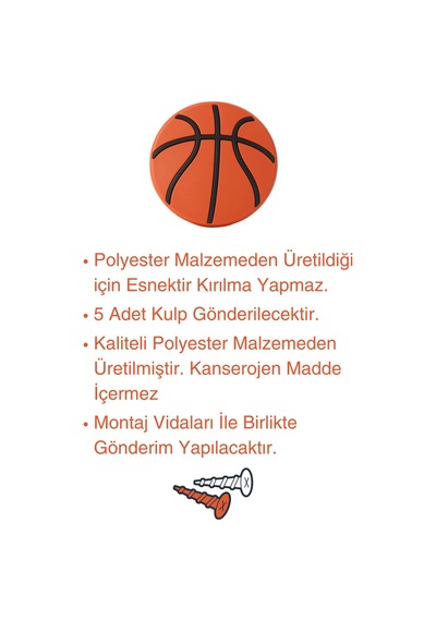 5 Adet Basket Topu Çocuk Odası Mobilya Kulbu Seti - Polyester - Tek Vidalı Dolap ve Çekmece Kulpları Turuncu
