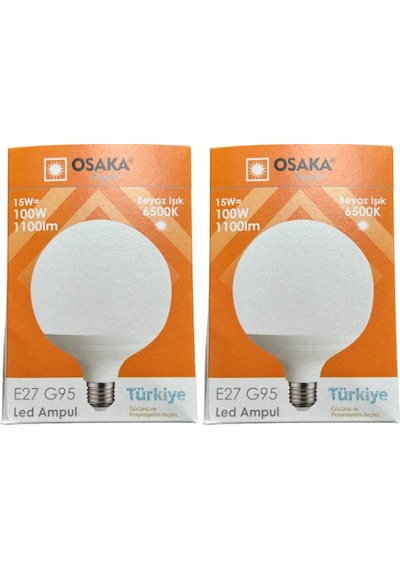Osaka 15w 100w 6500k Beyaz Işık E27 Duylu G95 Led Glop Ampul 2 Adet