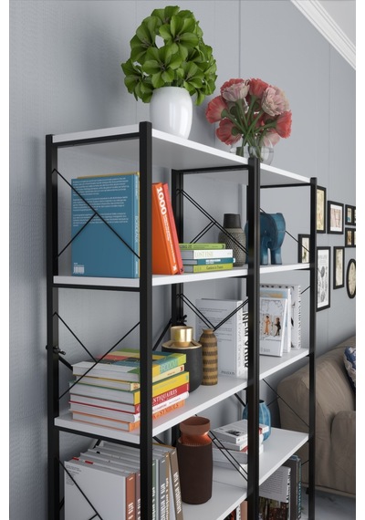 Morpanya Blue Metal Kitaplık 5 Raflı Çok Amaçlı Dosya Kitap Rafı Ofis Salo 001