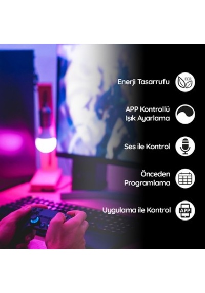 Renkli Işık Seçenekleri İle Uzaktan Kontrol Edilebilen Led Ampul Açık Kahverengi
