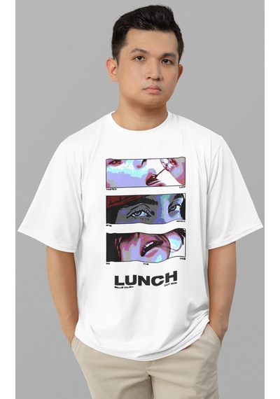 Sevbano Billie Eilish Lunch Baskılı Unisex Oversize Şarkıcı Tişört Beyaz
