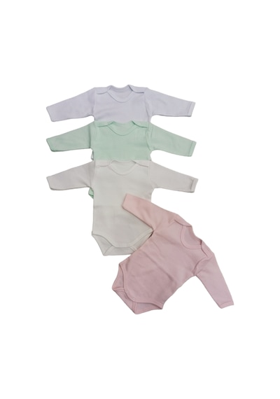özdemirli bebe Uzun Kollu Çıtçıtlı Badi Bisiklet Yaka Body Hava Alır Kumaş Düz Renk Zıbın (4lü Paket) 0-48 Ay Arası
