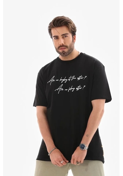 Modi Green Baskılı Unisex Günlük Stil Siyah Bisiklet Yaka Oversize Tişört