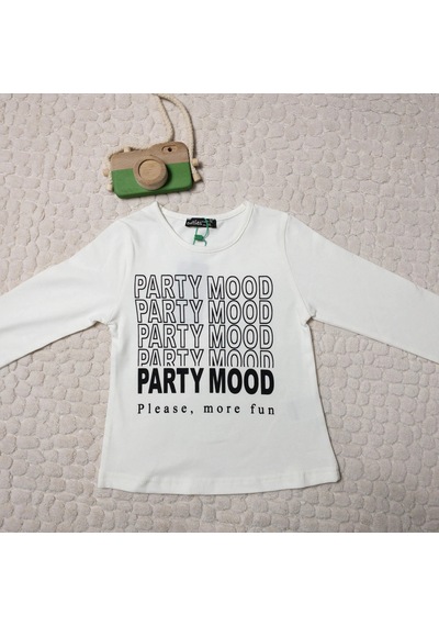 Momikon Kız Çocuk Party Mood Yazılı Pamuklu Sweat Krem