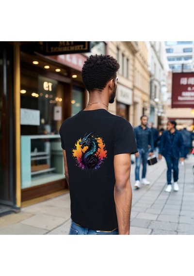Splash Dragon T-shirt %100 Pamuklu Siyah Penye Basic Erkek Tişört Siyah