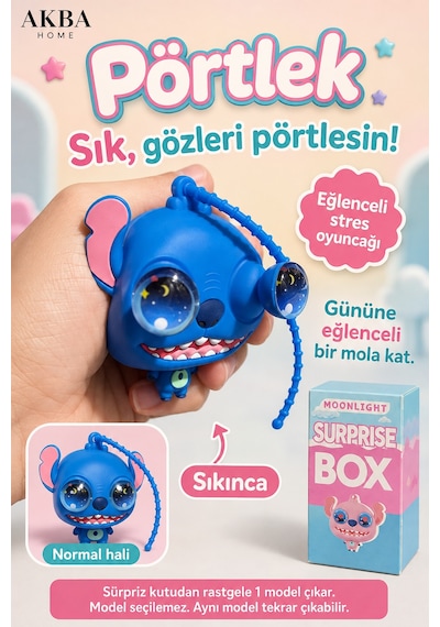 Pörtlek Gizemli Kutulu Stres Oyuncağı Sıkınca Gözleri Pörtleyen Figür Fidget Toys Sukuşi