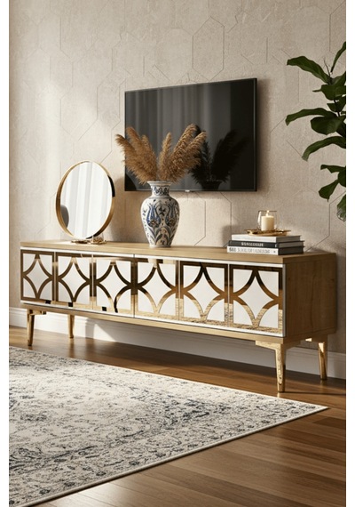 Tsa1237dbg - Lemtv120 Tv Stand, Tv Sehpası Safirmeşe - Beyaz - Gold 120cm Tsa1237dbg - Lemtv120 Tv Stand, Tv Sehpası Safirmeşe - Beyaz - Gold 120cm