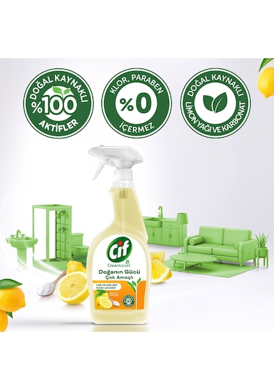 Cif Doğanın Gücü Yüzey Temizleyici Sprey Limon Karbonat 3 x 750 ML