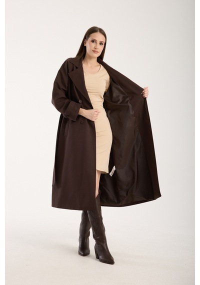 Acı Kahve Oversize Astarlı Trençkot Kahverengi