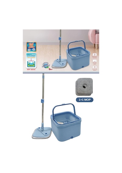 Flora Kare Spin Mop Set Temiz Ve Kirli Suyu Ayıran Mikrofiber Döner Temizlik Seti 1+1 Mop