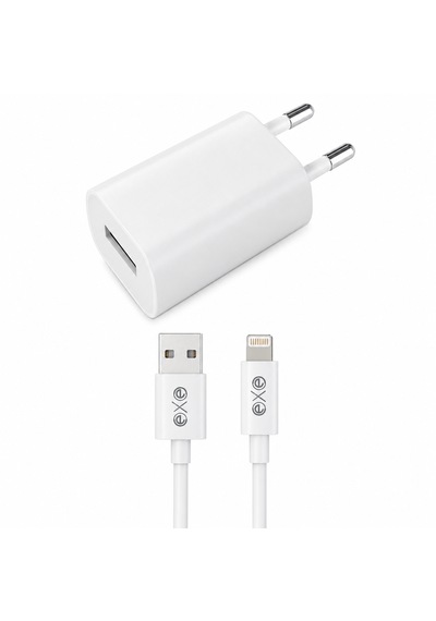 Exe Lightning Şarj Adaptörü Kablolu iPhone Uyumlu Şarj Seti Beyaz 0