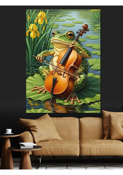 Ahşap Tablo Keman Çalan Kurbağa Sanat Eseri