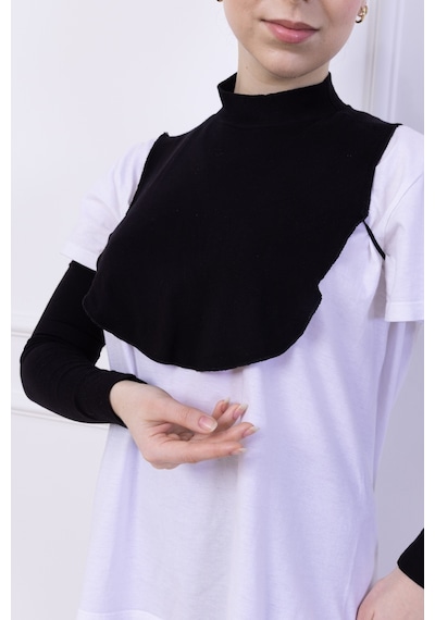 Loggia Boyunluk Ve Kolluk Seti Siyah - Balıkçı Yakalı Kadın Tesettür Penye Yarım Body Namaz Kolluğu Hijab Siyah