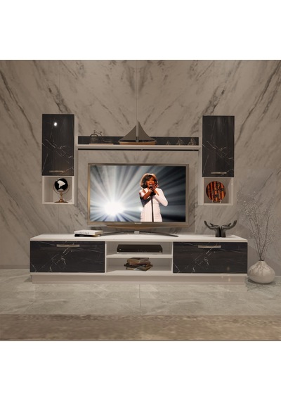 Decoraktiv Eko 5dab Mdf Dvd Tv Ünitesi Tv Sehpası Beyaz - Siyah Mermer