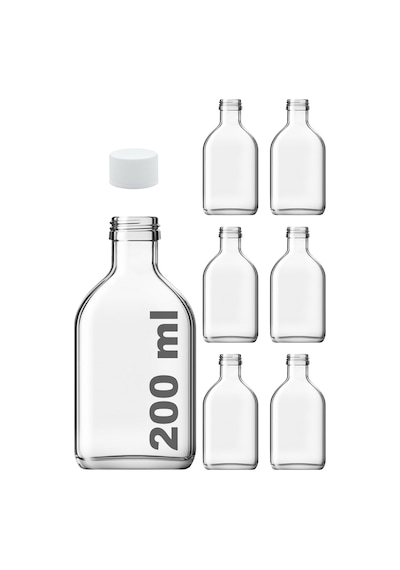 Afracam Cold Brew Yassı Şeffaf 200 ML Beyaz Kapaklı Cam Şişe 6 Adet