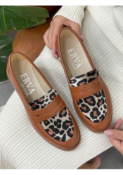 Erva'nın Butiği Taba Cilt Leoparlı Your Kadın Loafer-5548 Taba Leopar