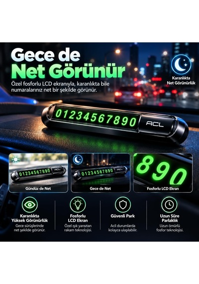 T-143 Metal Manyetik Park Numaratörü - Gizlenebilir Araç İçi Telefon Numarası Gösterici, Şık Konsol Aksesuarı