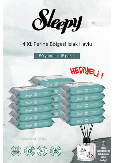 Sleepy Perine Bölgesi 15 Paket X 50'li 750 Yaprak Vücut Havlusu Ve Rosıe Tekli