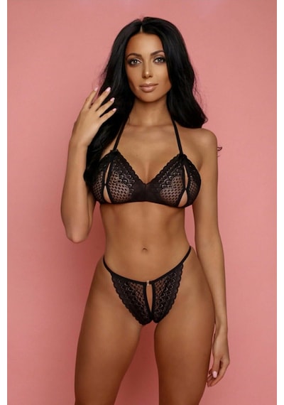 Alfa Aksesuar 03 Kadın Siyah Dantelli Seksi Sütyen Takımı
