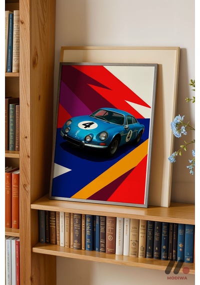 Mavi Ralli Arabası Pop Art, Siyah Çerçeveli Duvar Tablosu - Oto Severlere Özel Hediye