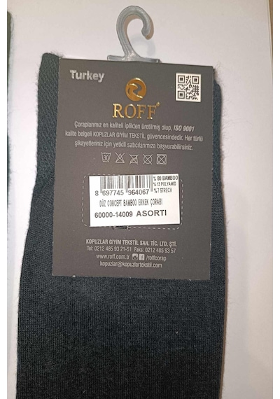 Roff Erkek Bamboo Soket Düz Çorap 14009 - 12 Adet Karışık Renk