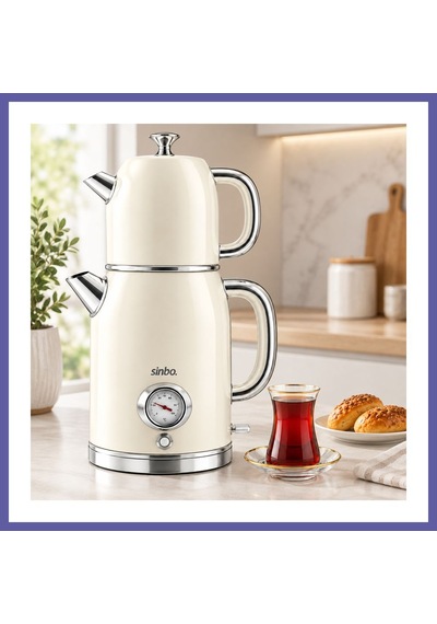 Bezos Elektrikli Retro Çay Seti 1600w Cam Demlik 1.8l+1l Derece Göstergeli Nıda