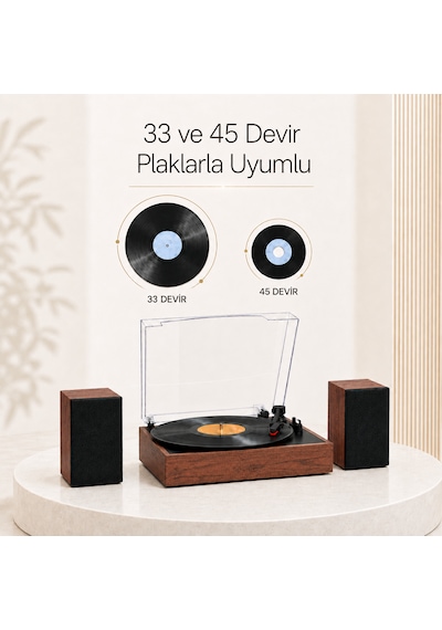 Record Master Rm-519 Pikap - Bluetooth Özellkli - 33 Ve 45 Devir Plaklar İle Uyumlu - Güçlü Ses Ahşap Kahverengi