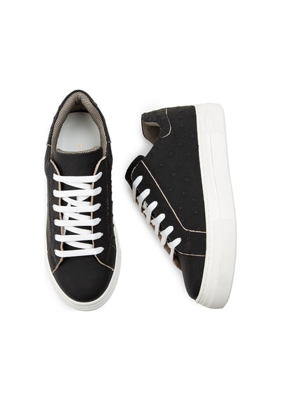 Deery Hakiki Nubuk Siyah Puantiyeli Sneaker Kadın Ayakkabı - Z1681Zsyhc05 Siyah