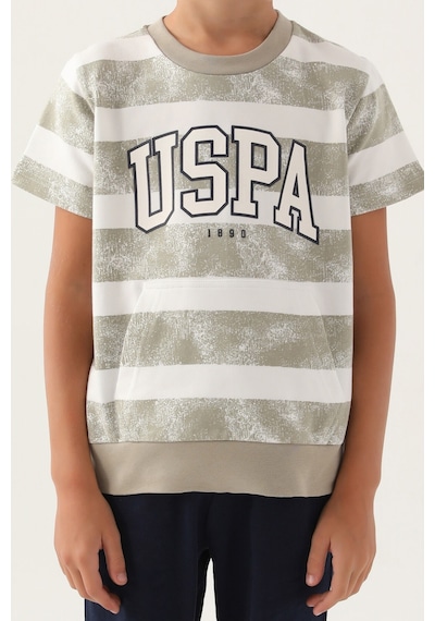 U.S. Polo Assn. U.s. Polo Assn Lisanslı Kangaroo Pocket Açık Haki Erkek Çocuk Bermuda Takım 5274-43096 Açık Haki