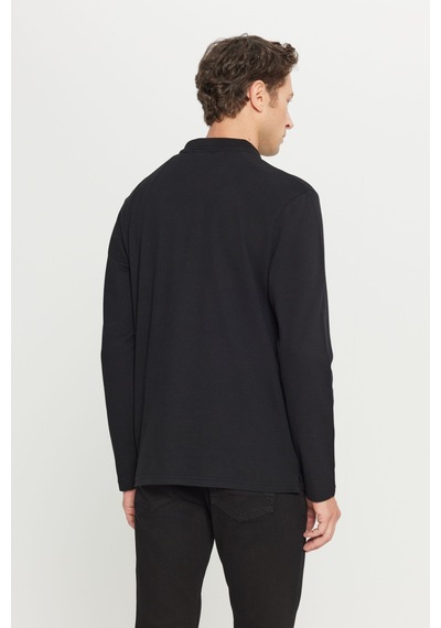 AC&Co / Altınyıldız Classics Erkek Sıyah %100 Pamuk Standart Fit Normal Kesim Polo Yaka Sweatshirt Siyah