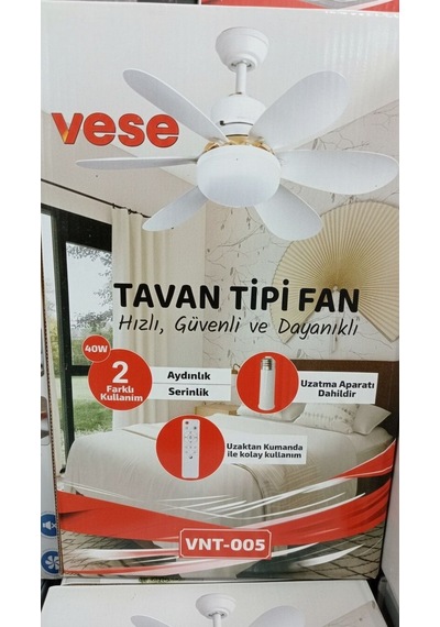 40w Uzaktan Kumandalı Tavan Vantilatörü Led Işıklı E27 Uyumlu Fan