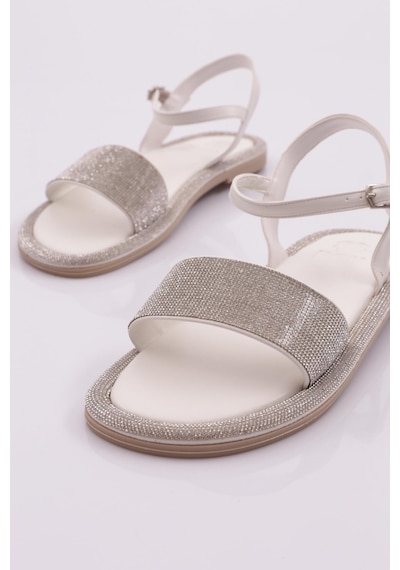 Dgn 3051 Kadin Düz Taban Taşli Sandalet 3051-2219-R13517 Beyaz