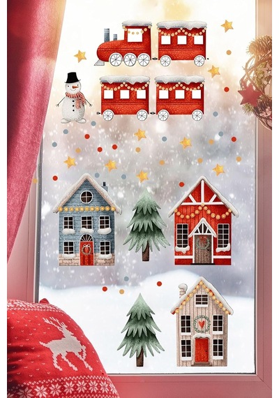 Tr Yılbaşı Pencere Sticker Seti, Noel Temalı Kendinden Yapışkanlı Duvar Çıkartmaları, Çocuk Odası Ve Vitrin Genel