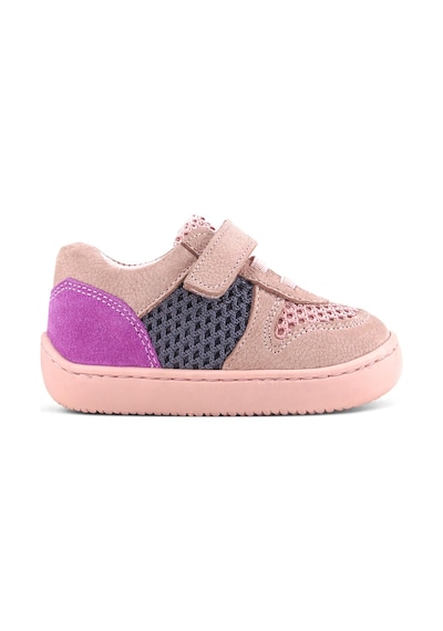 Rakerplus Bob Hakiki Deri Pudra Gri Mor Barefoot Cırtlı Lastikli Bebek Sneaker Ayakkabı Pudra