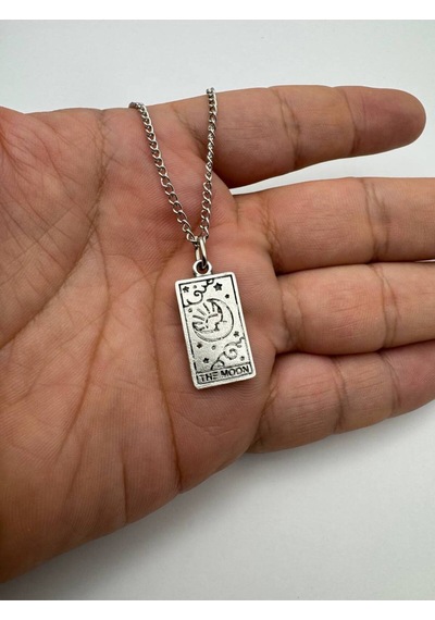 The Moon Tarot Kartı Figürlü Kolye 60 Cm Zincirli Zamak Kaplama Unisex Spiritüel Aksesuar Çok renkli