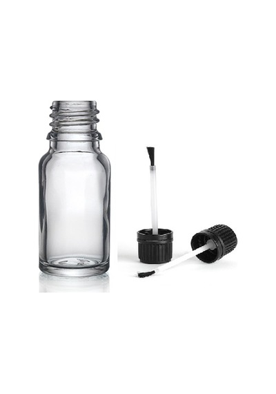 20ml Şeffaf Cam Şişe Fırça Kapaklı, 24 Adet, Ecza Şişesi, Kozmetik Şişe, Yapıştırıcı Şişesi, Yağ Şişesi