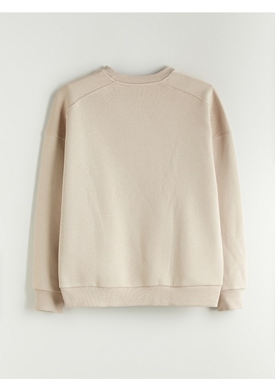 Lcw Vision Bej Baskılı Oversize Kadın Kalın Sweatshirt