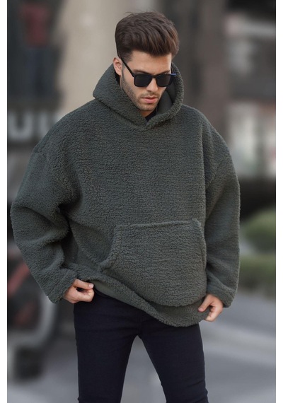 Madmext Haki Oversize Peluş Erkek Sweatshirt 6160-haki Haki
