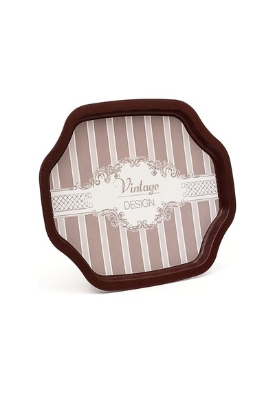 Elegance Burgundy Desenli Büyük Sekizgen Metal Tepsi, 27 X 33 Cm
