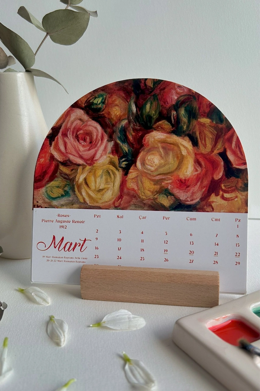2026 Sanat Temalı Masa Takvimi Ünlü Tablo Koleksiyonu Ahşap Standlı Dekoratif Takvim Klasikler