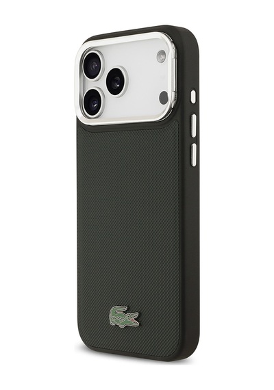 Apple Uyumlu iPhone 17 Pro Max Kılıf Lacoste Lisanslı M-safeli Pu Pike Desen Standlı Metal Logo Kapak Koyu Yeşil Koyu Yeşil