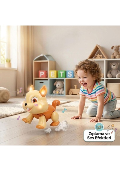 Pilli Işıklı Müzikli Hareketli İnteraktif Zıplayan Tavşan Eğitici Ve Eğlenceli Oyuncak Hayvan