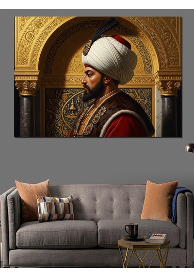 Osmanlı Sultanı Kavuklu Profil Portresi Dekoratif Kanvas - Mdf Ahşap Tablo