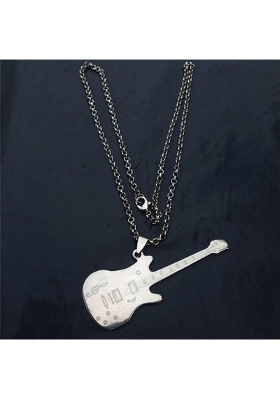 Herşey Nota Gitar Kolye Gümüş & Deri Zincir Gümüş