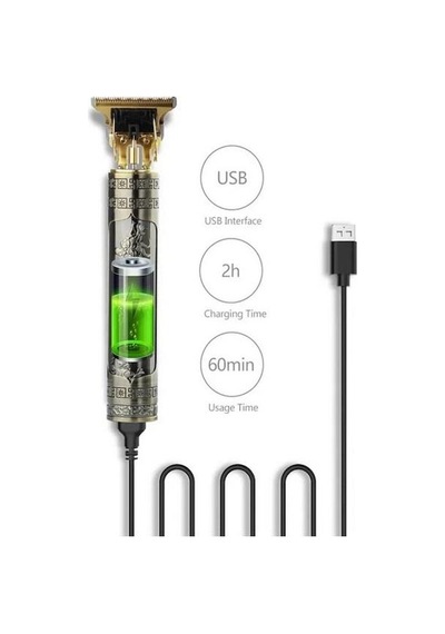 Zhltools Metal Gövdeli Şarjlı T-bıçak Saç Ense Sakal Tıraş Makinesi Ejder Baskılı