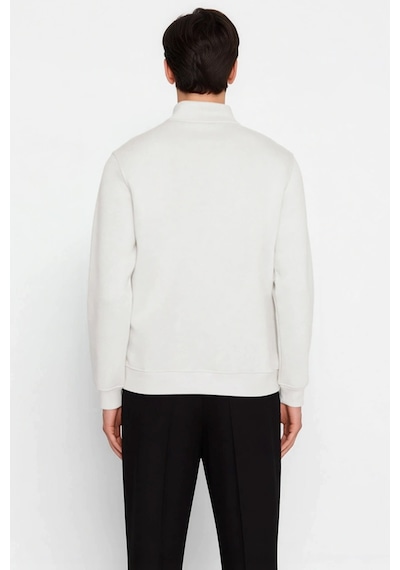 Benerly Erkek Dik Yaka Fermuarlı Standart Kol Regular Kalıp Sweatshirt Fo Ekru
