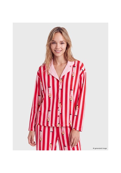 Lcw Young Pembe Gömlek Yaka Desenli Kadın Pijama Takım