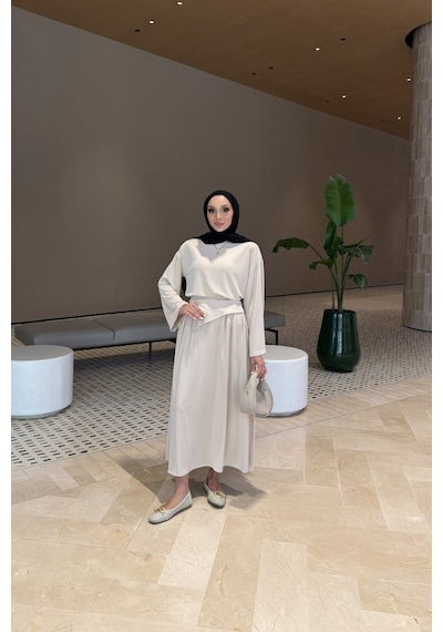 Riella Butik Lorea Oysho Tesettür Takım Krem
